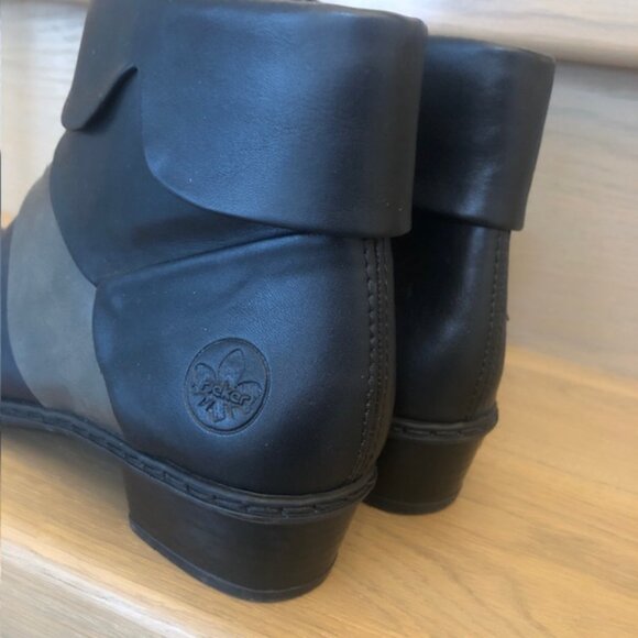 RIEKER Y0791-01 Midnight Black, Navy & Dark Olive Zippered Ankle Boots, Size 39 - Picture 3 of 13